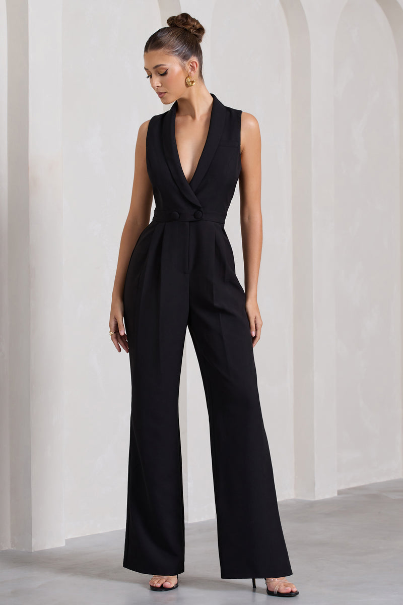 Endure Black Tailored Sleeveless Wide-Leg Jumpsuit – Club L London - UK