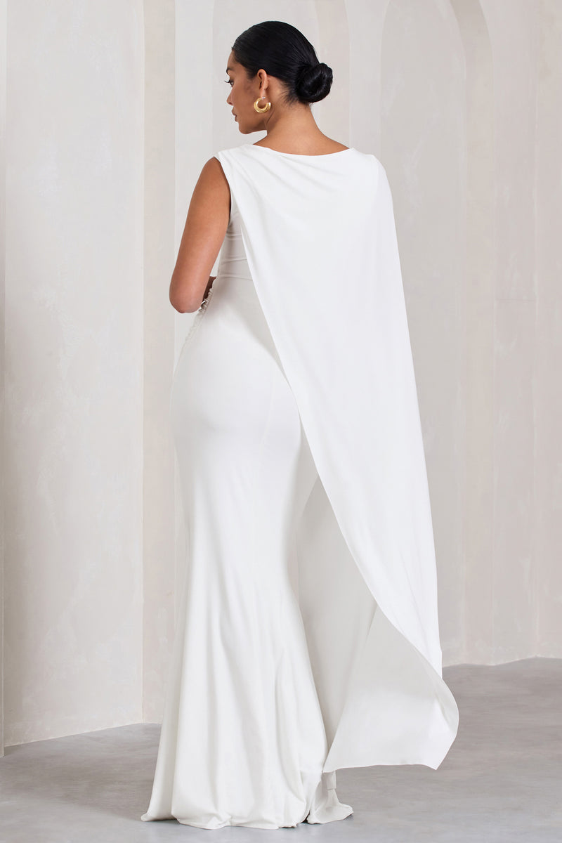 Unveil White One-Sleeve Cape Maternity Maxi Dress – Club L London - UK