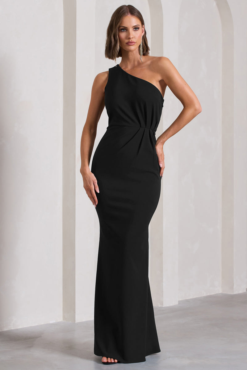 Michelle Black One-Shoulder Gathered Maxi Dress – Club L London - UK