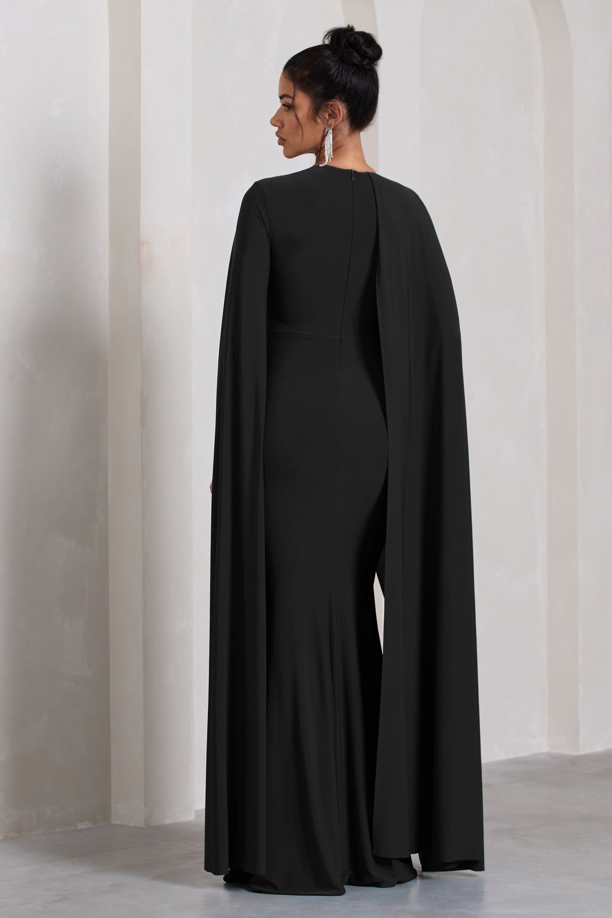 Magdelena Black Asymmetric Cape Maxi Dress – Club L London - UK