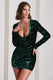 Tantalise | Bottle Green Sequin Plunge-Neck Long-Sleeve Mini Dress - Club L 