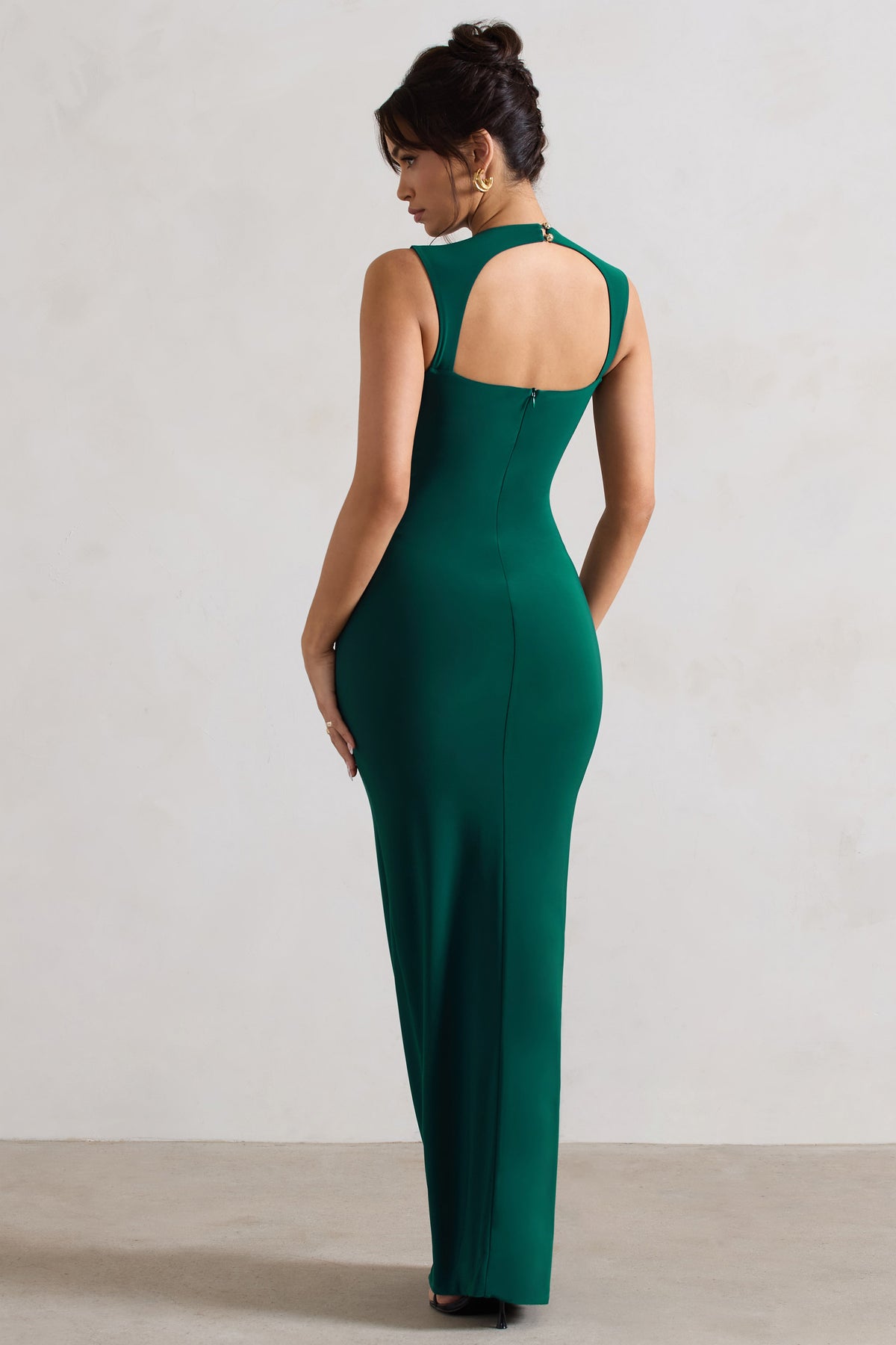 Alexa Bottle Green High-Neck Gathered Maxi Dress With Drape – Club L ...