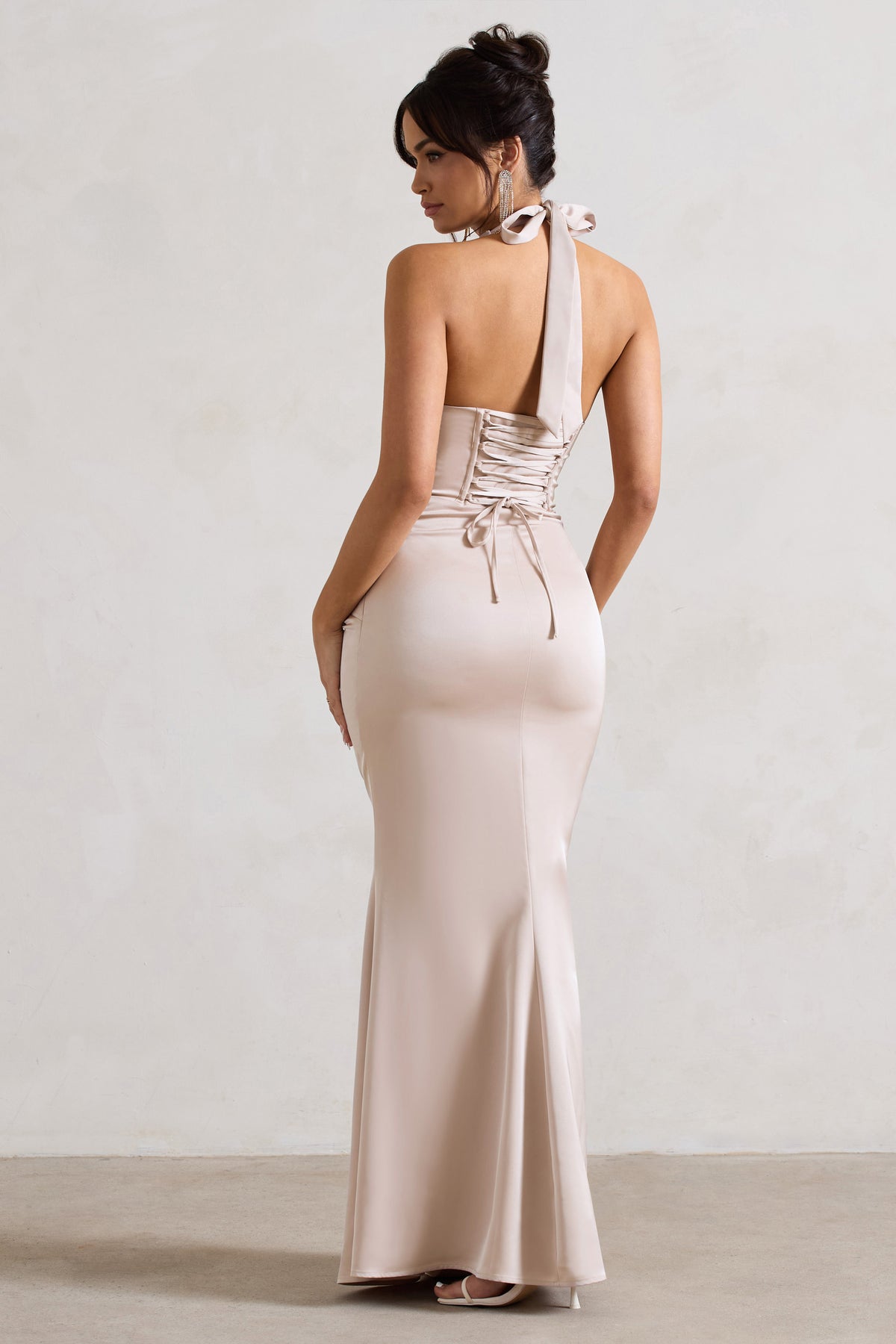 Bex Champagne One Shoulder Cape Maxi Dress with Ruched Waist and Thi – Club  L London - USA