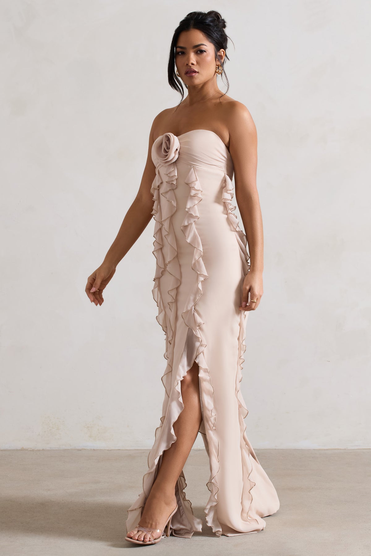 Chiffon Strapless Dresses with Sweetheart Champagne