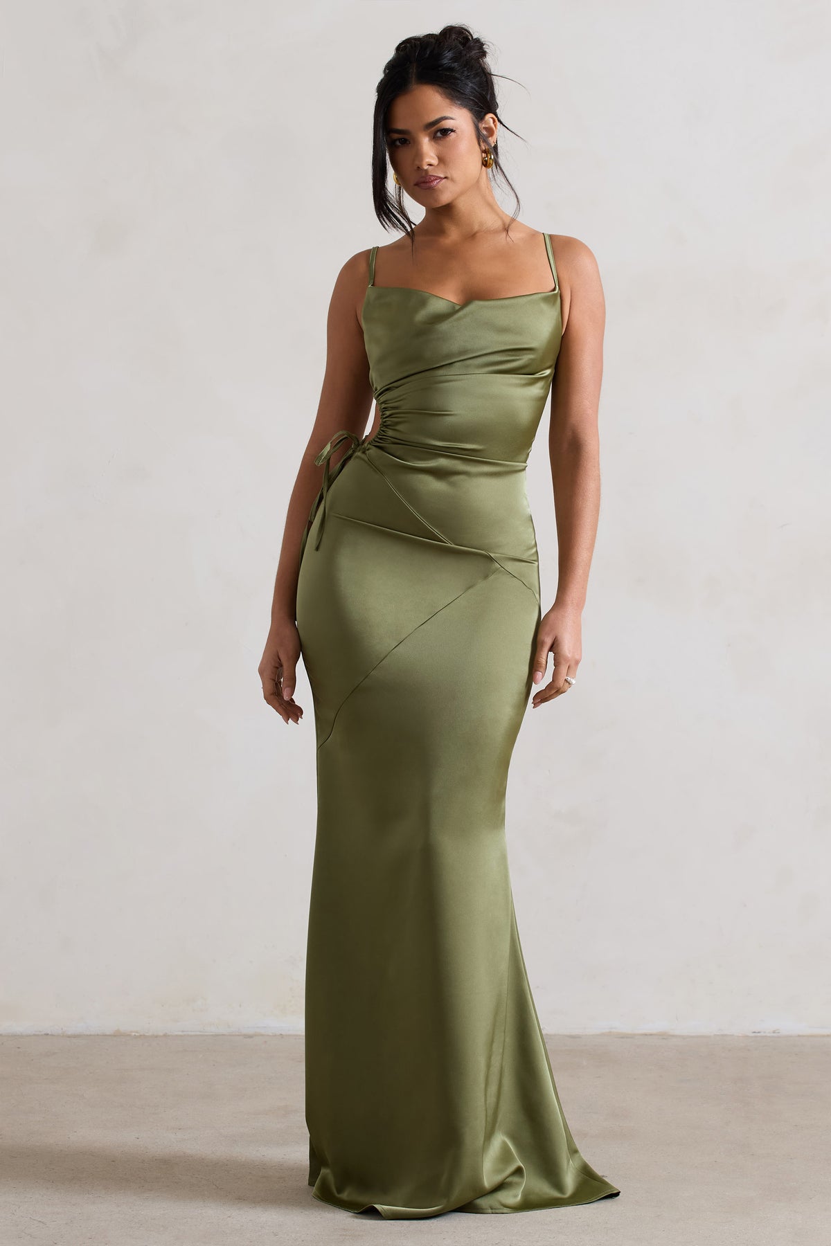 Lifetime Olive Satin Cowl Neck Maxi Dress With Cross Back Detail – Club L  London - UK