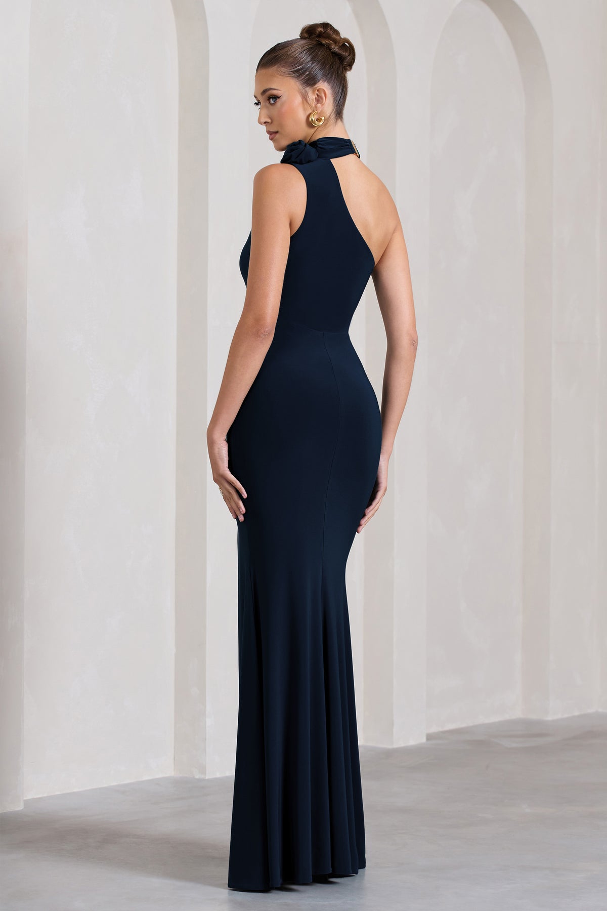 Lifetime Navy Satin Cowl Neck Maxi Dress With Cross Back Detail