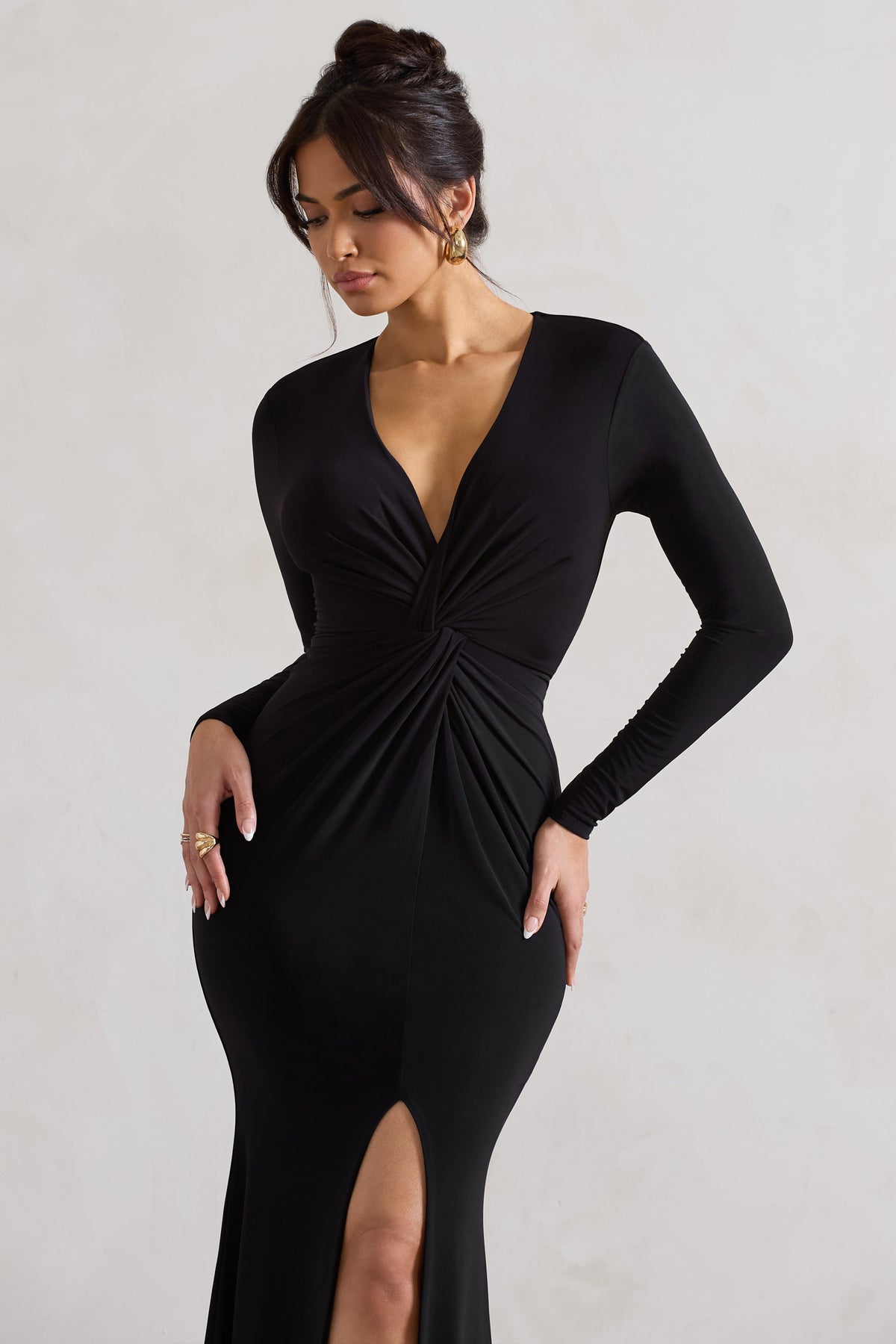 Long sleeve clearance black plunge dress