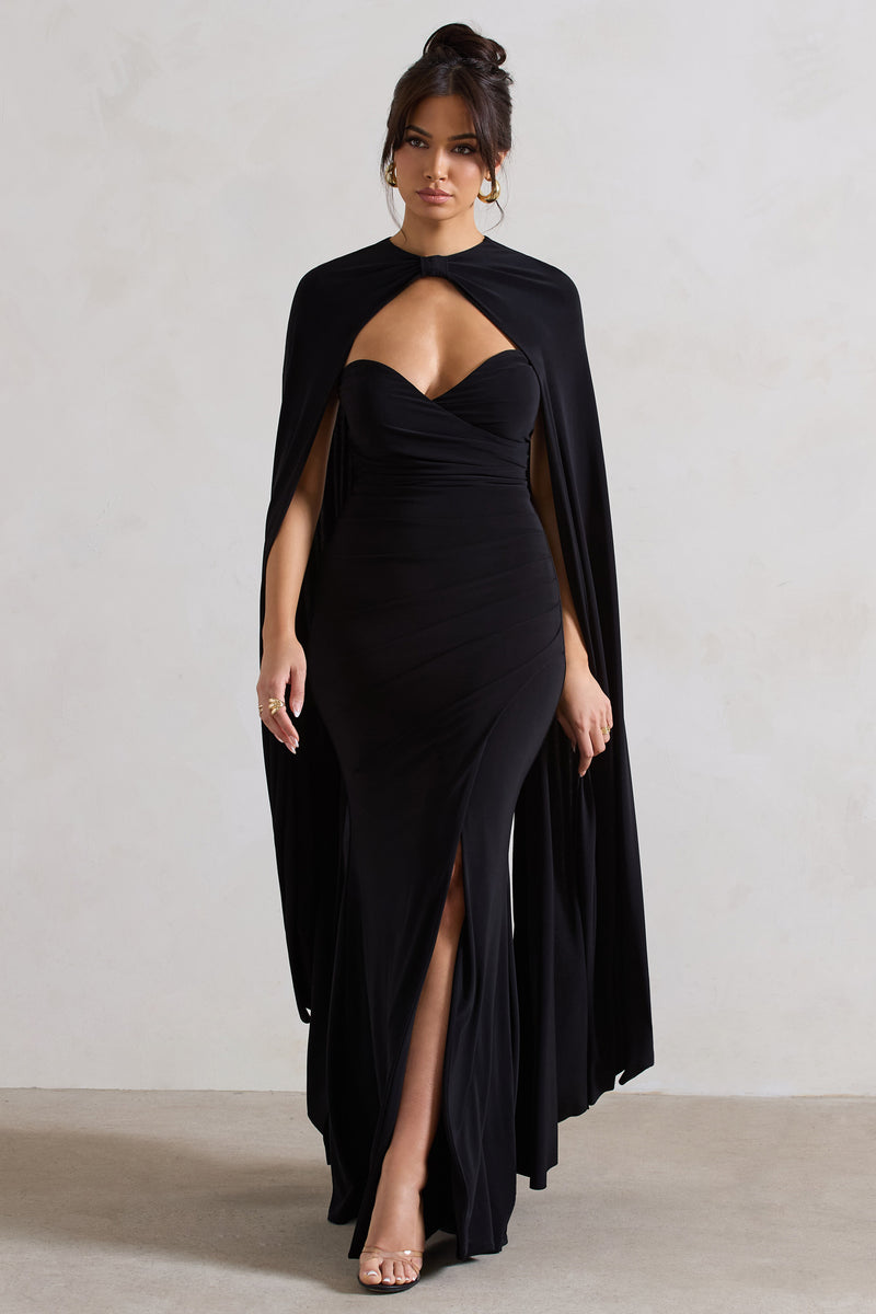 Reign Black Corset Wrap Maxi Dress With Cape – Club L London - UK