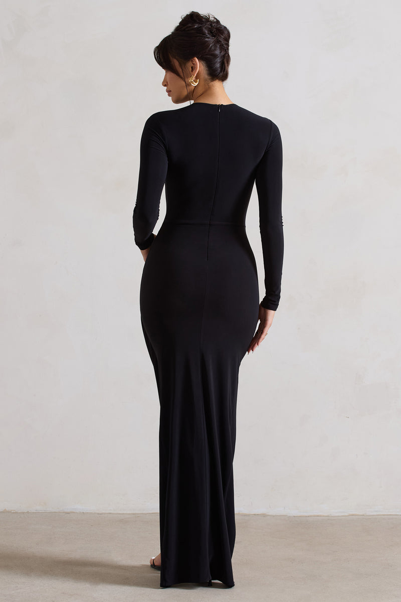Rebekah Black Long-Sleeve Wrap Maxi Dress – Club L London - UK