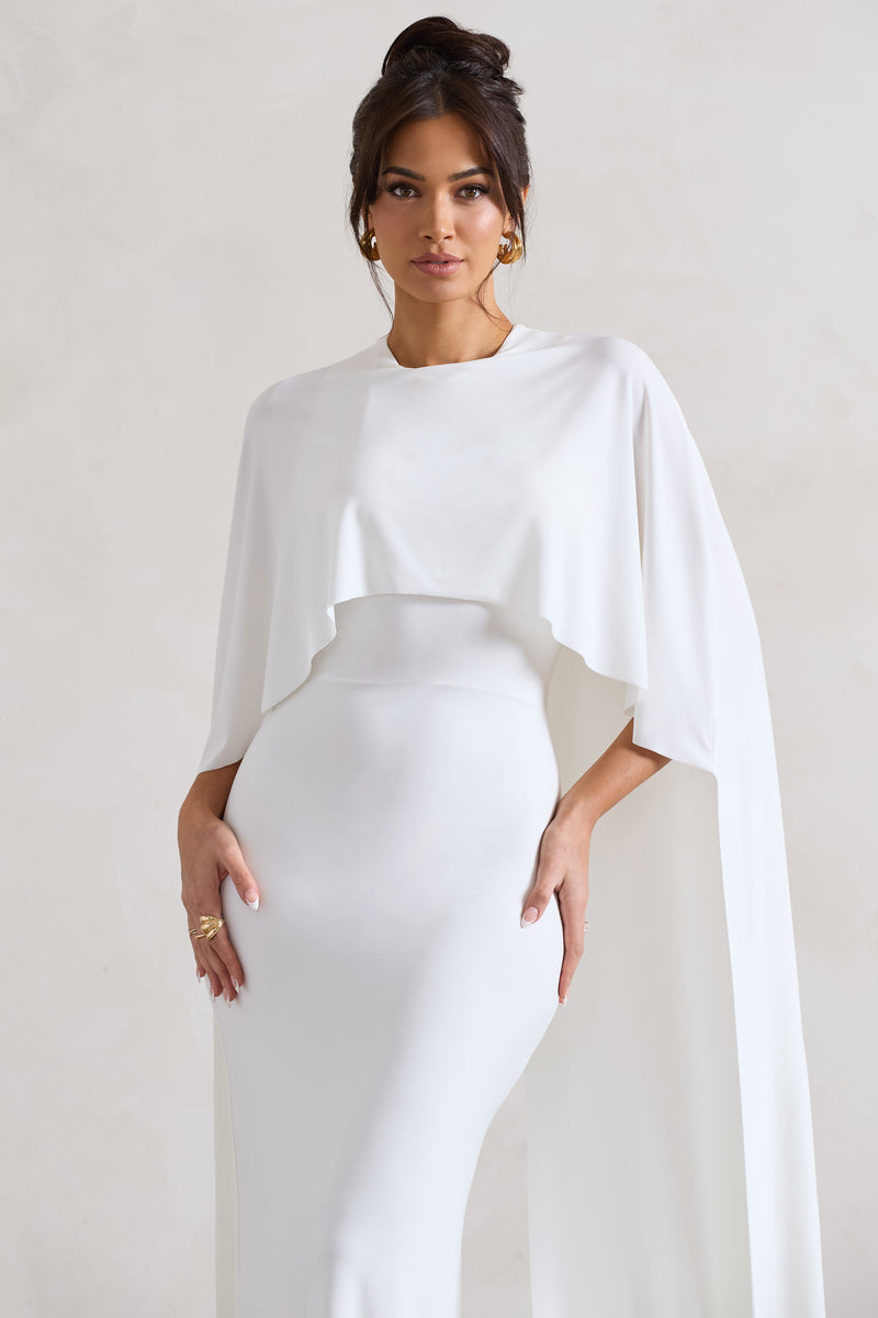 Padma White Draped Maxi Dress With Cape Sleeves – Club L London - UK