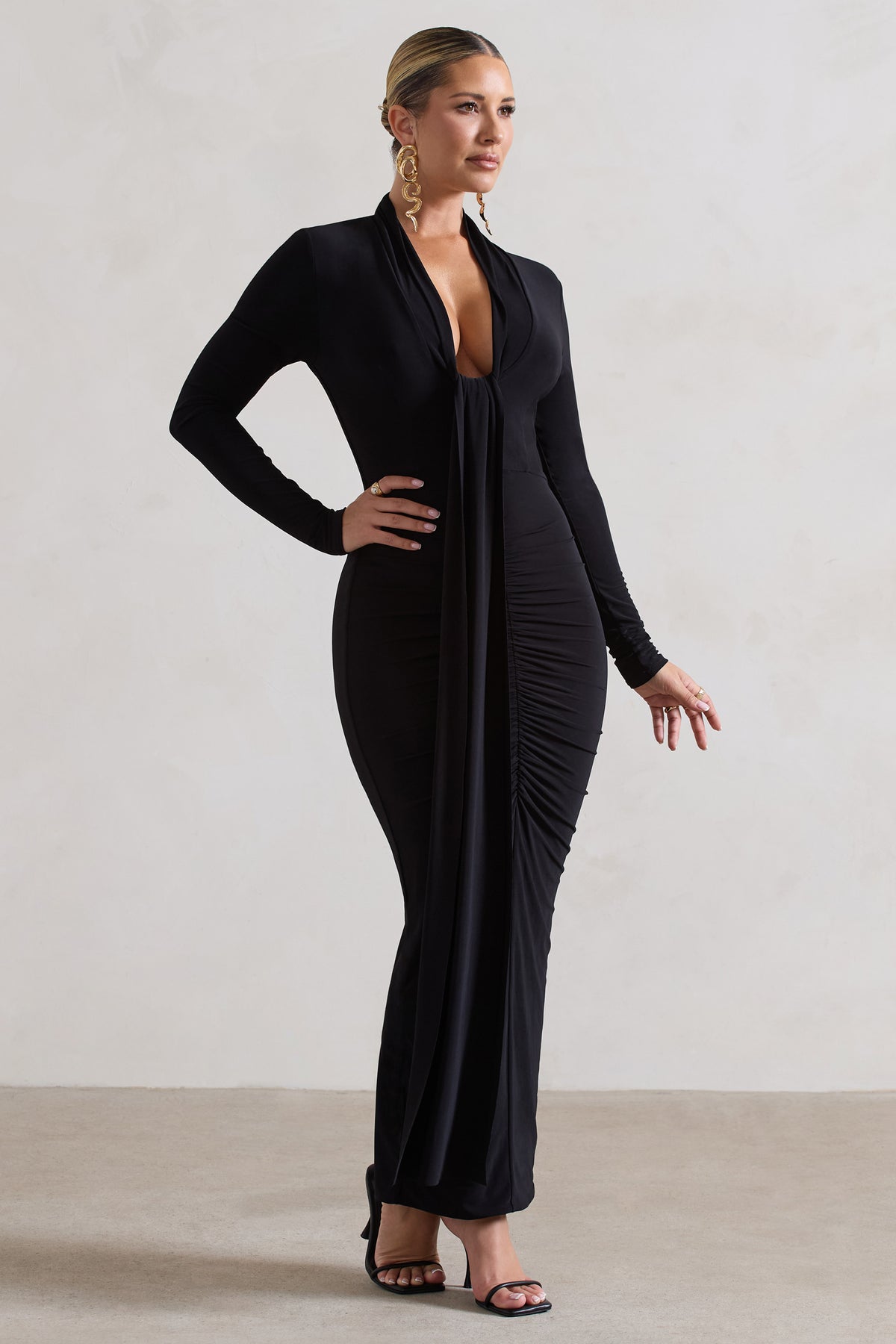 Long sleeve 2024 black plunge dress