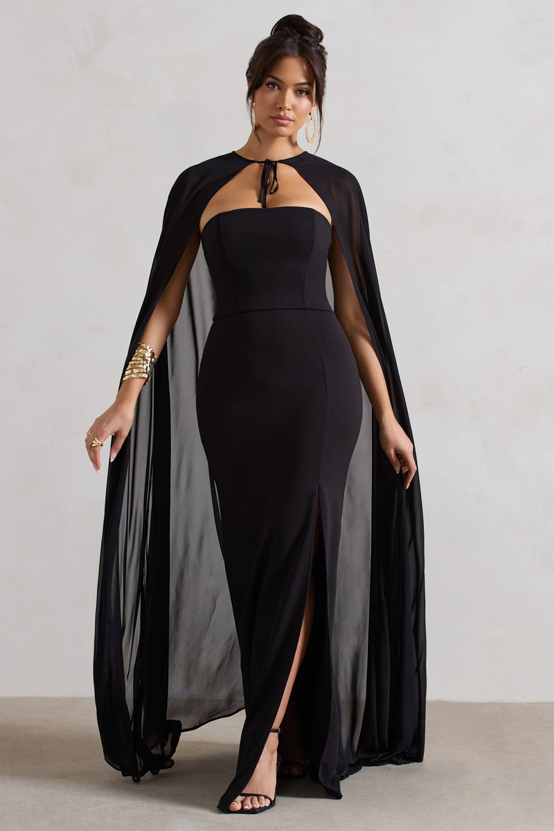 Mythical Black Chiffon Floor-Length Cape – Club L London - UK