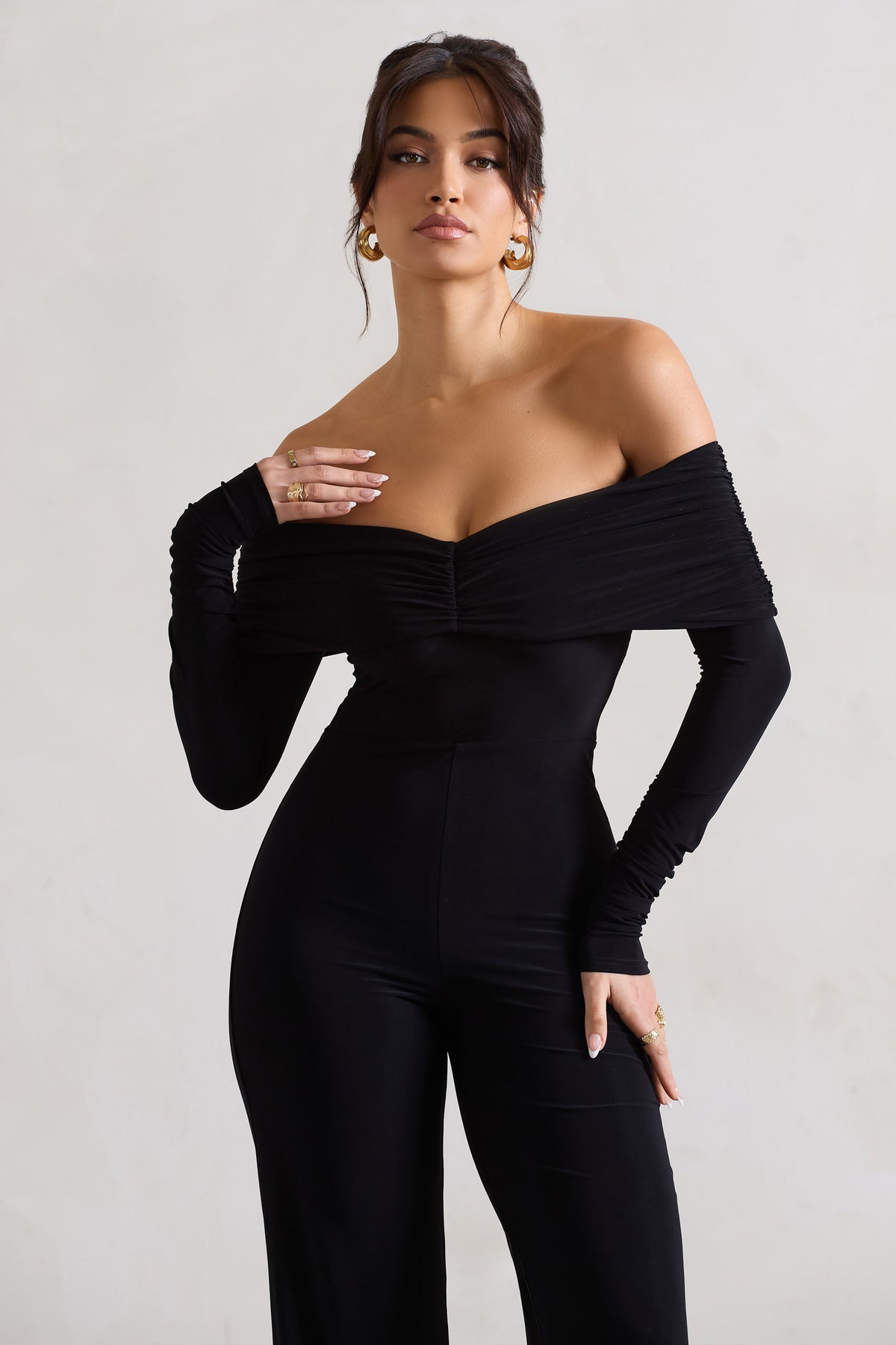 Bellezza, Black Bandeau Corset Wide Leg Jumpsuit