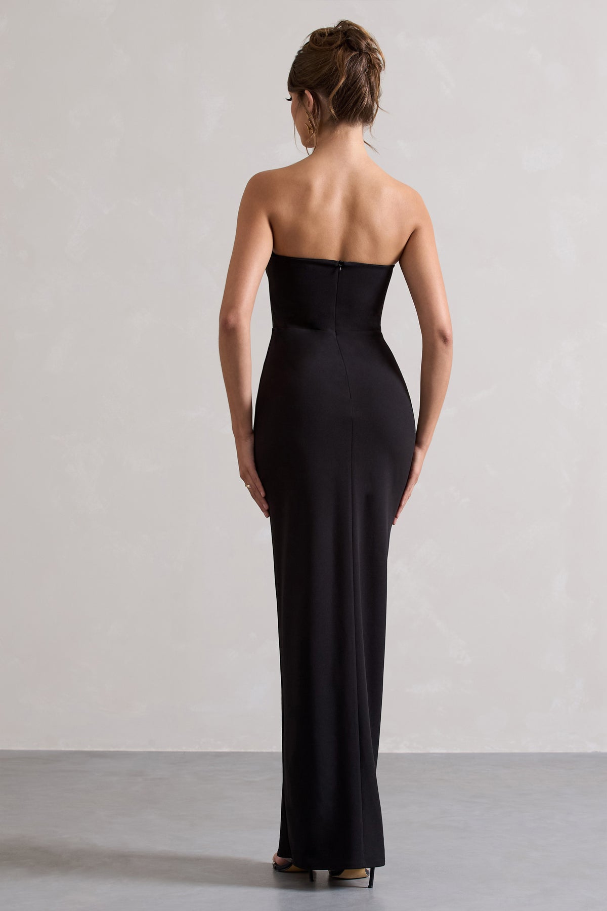Cailin | Black Strapless Split Maxi Dress - Club L 