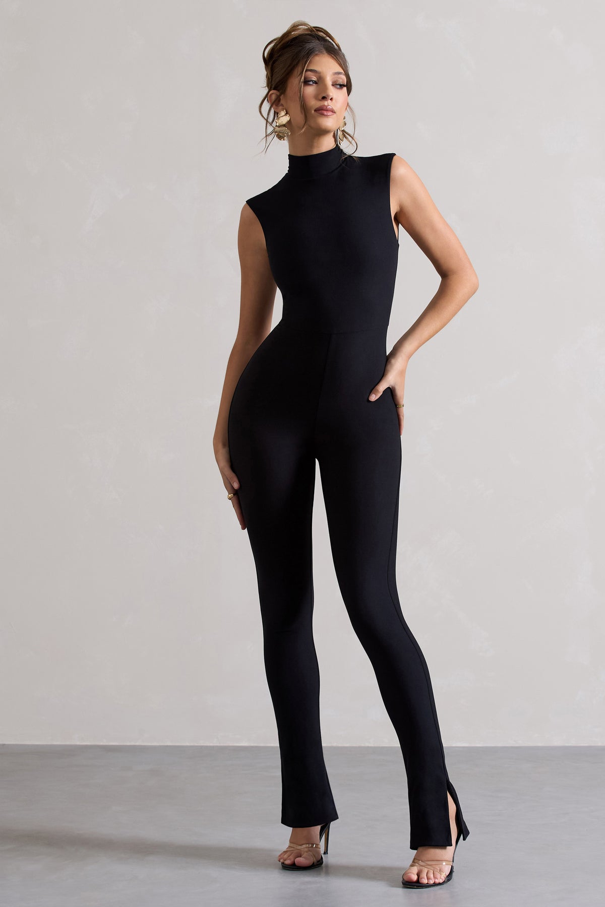 Goddess Black Halter Neck Flare Jumpsuit – Club L London - USA