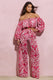 Bea | Pink Porcelain Print Chiffon Split Wide-Leg Trousers - Club L 