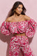 Joi | Pink Porcelain Print Chiffon Bardot Crop Top - Club L 