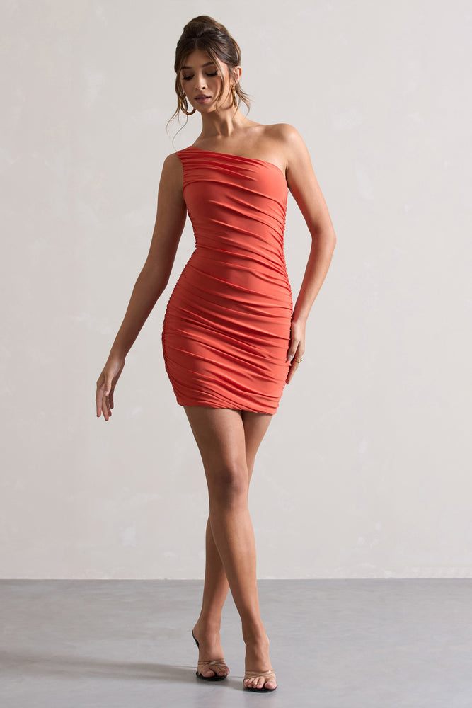 Onyx Orange Ruched One Shoulder Mini Dress – Club L London - UK