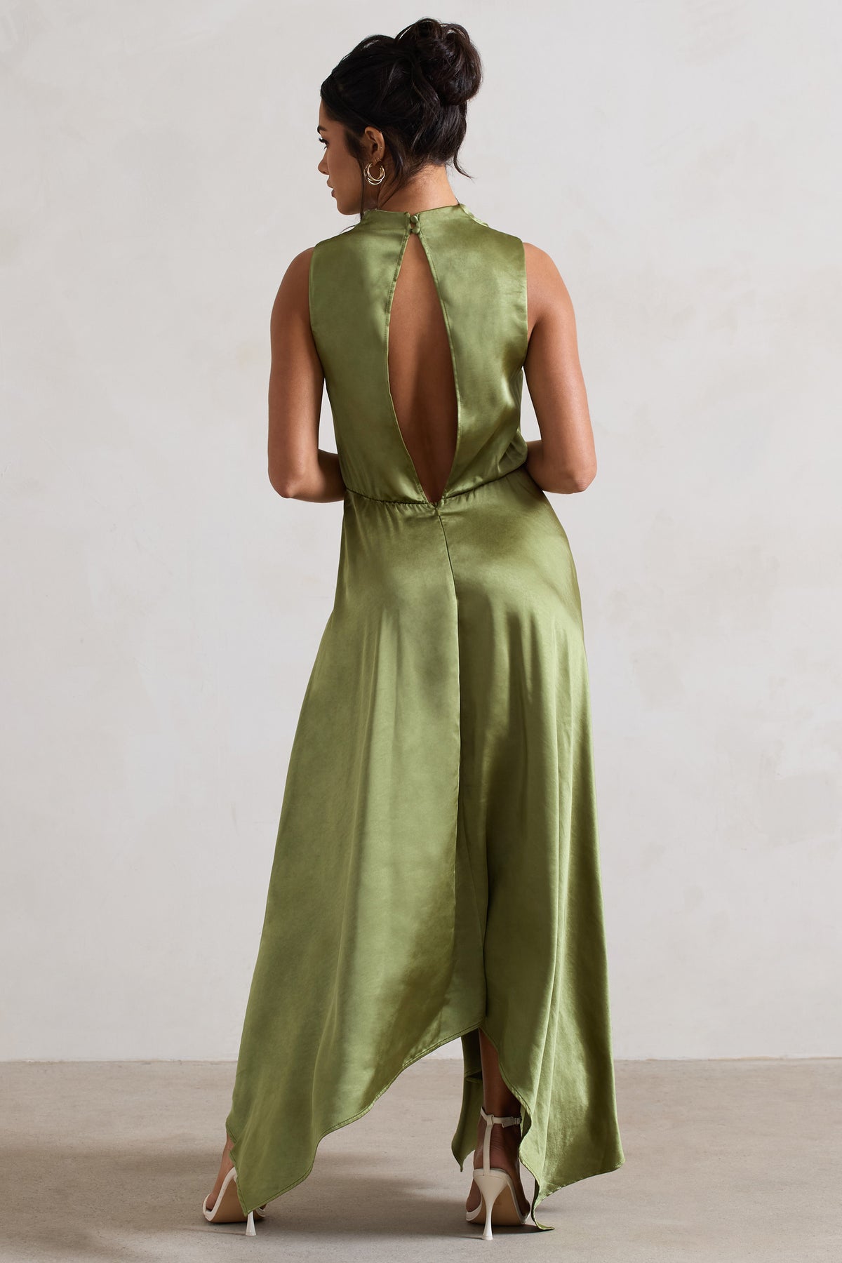 Lifetime Olive Satin Cowl Neck Maxi Dress With Cross Back Detail