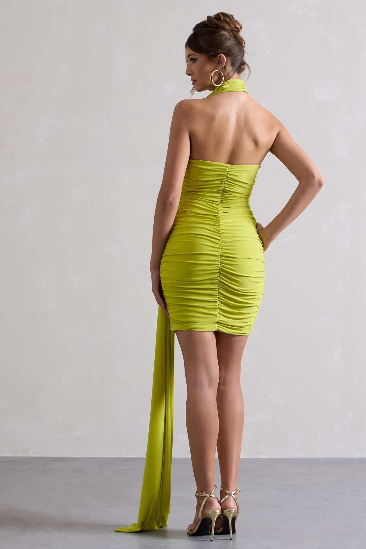 Lime green ruched dress hotsell