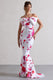 Sakura | Pink Floral Print Halter-Neck Fishtail Maxi Dress With Bow - Club L 