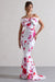 Sakura | Pink Floral Print Halter-Neck Fishtail Maxi Dress With Bow - Club L 