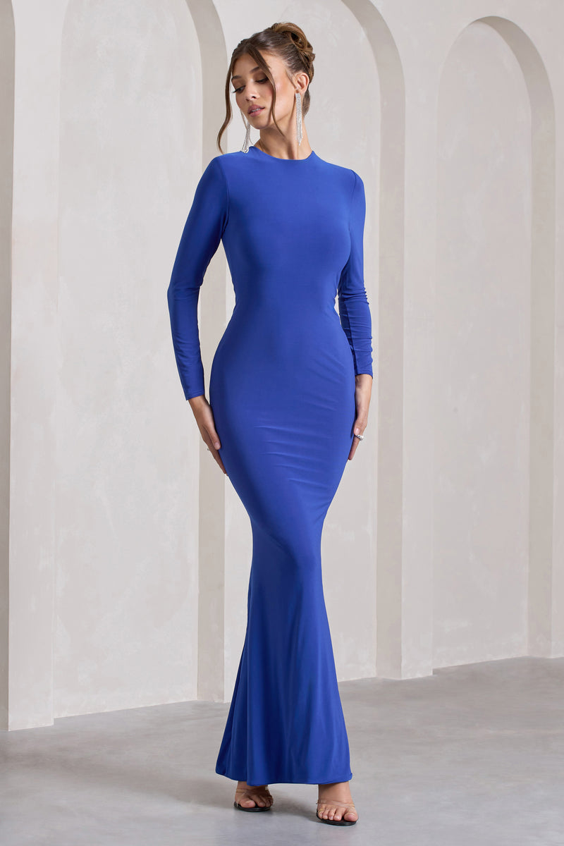 Donna Cobalt Blue Long-Sleeved Open-Back Maxi Dress – Club L London - UK