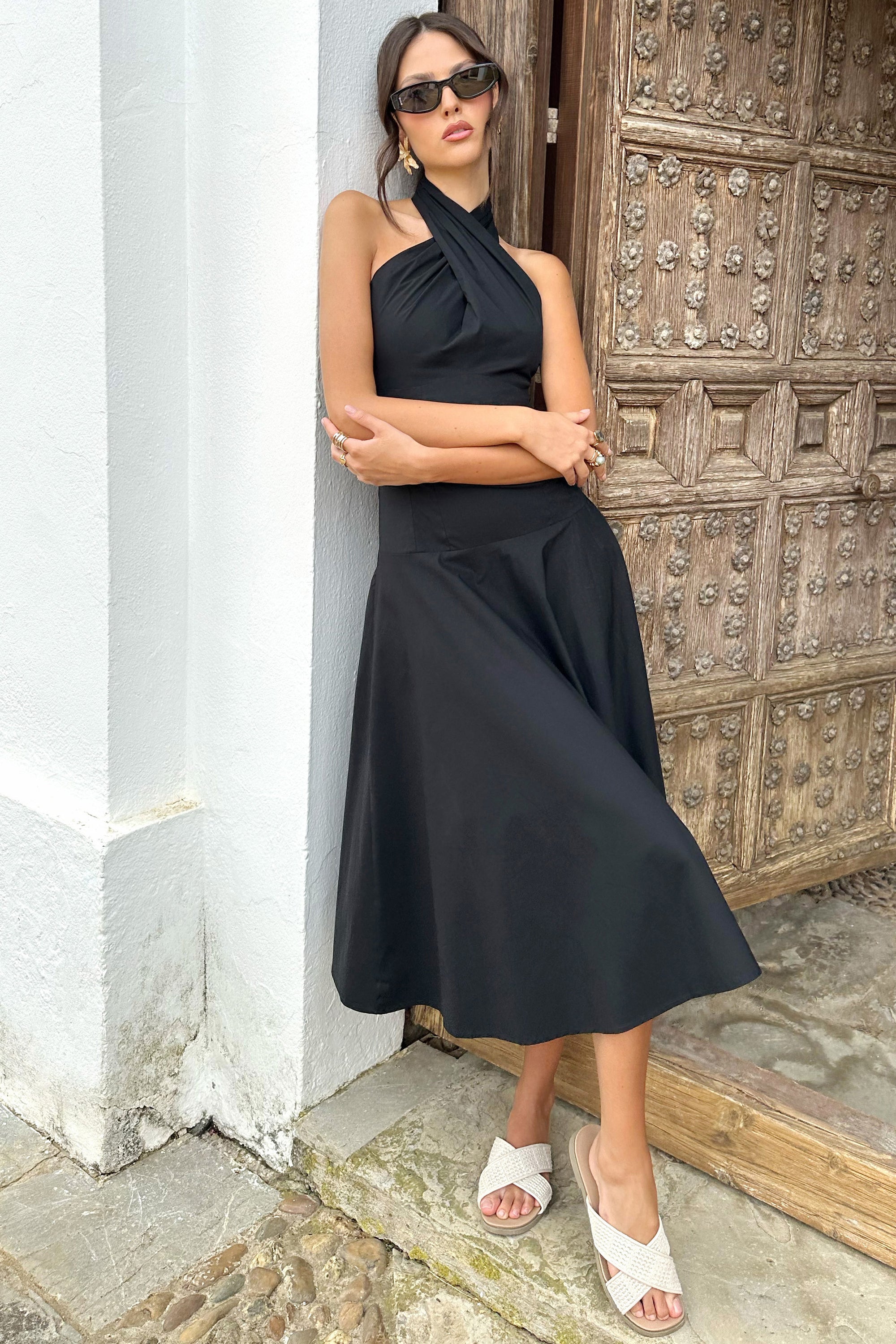 Saint-Malo | Black Halter-Neck Midi Dress - Club L 