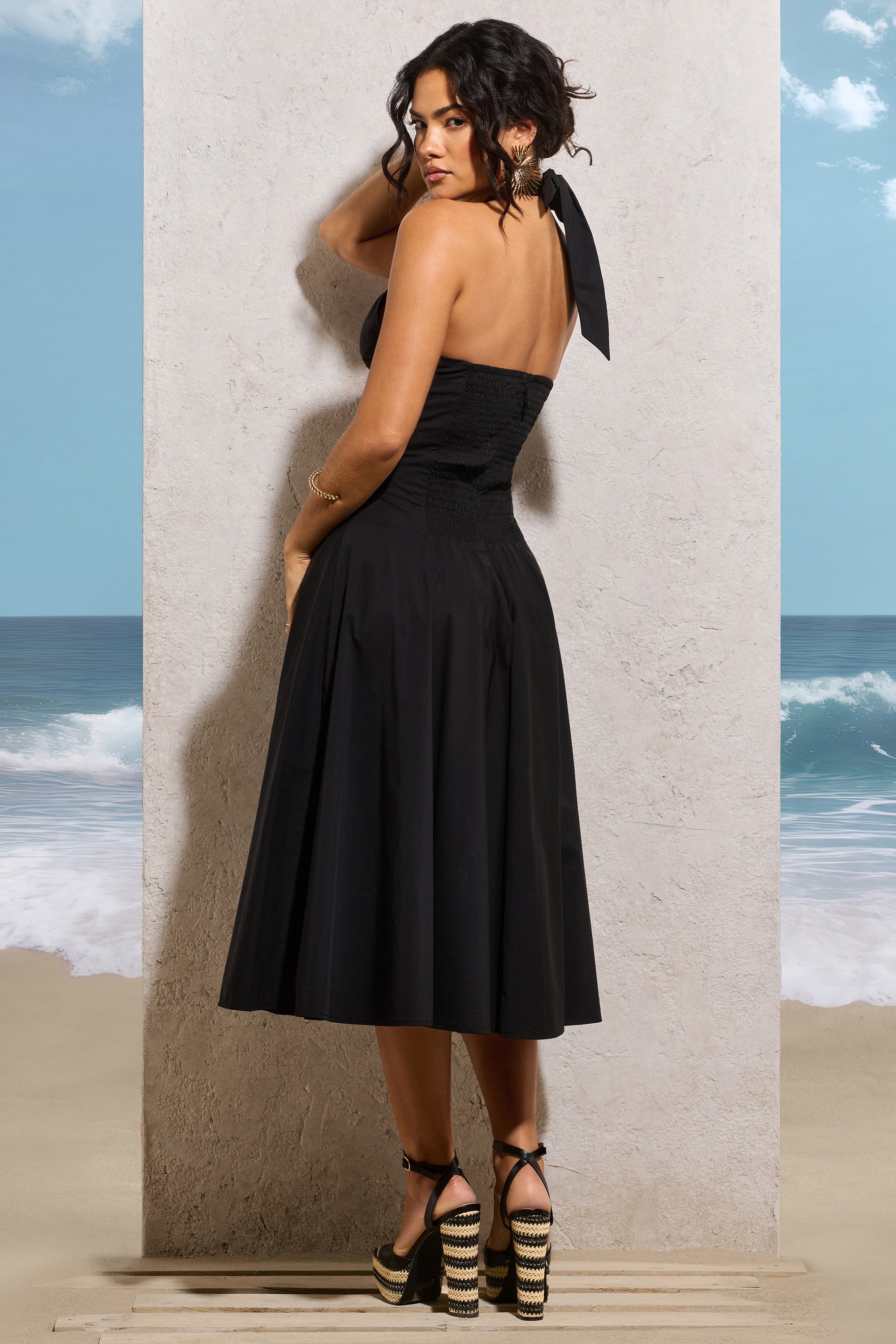 Saint-Malo | Black Halter-Neck Midi Dress - Club L 