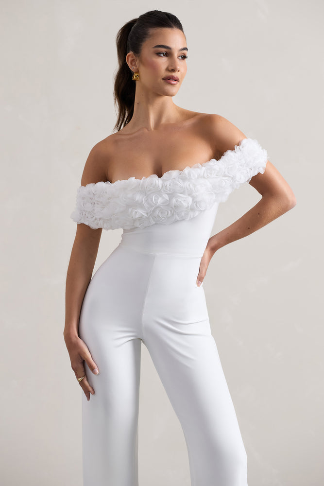 Bandeau Jumpsuit Club L White Jumpsuit Botanique White Floral - Main Image