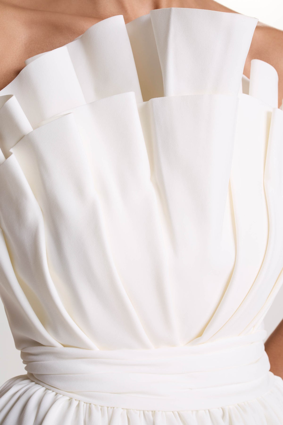 Distinguished | White Asymmetric Ruffled Mini Dress