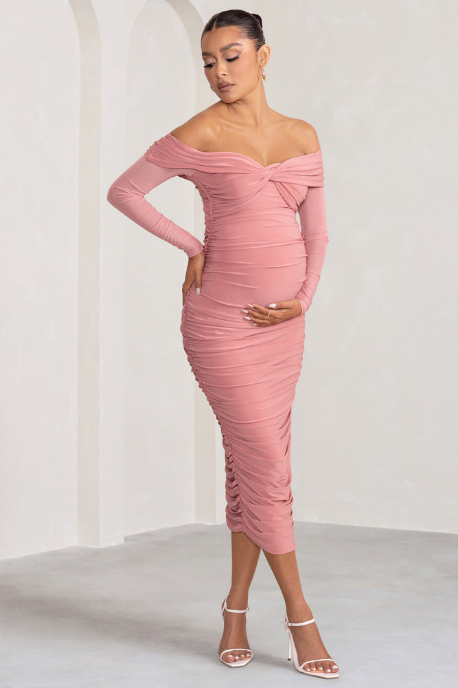 Neva Blush Bardot Twist Maternity Midi Dress – Club L London - UK