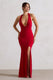 Glamour | Red Backless V Plunge Halter Neck Maxi Dress With Side Split - Club L 