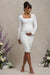 New Life | White Maternity Square Neck Ruched Midi Dress