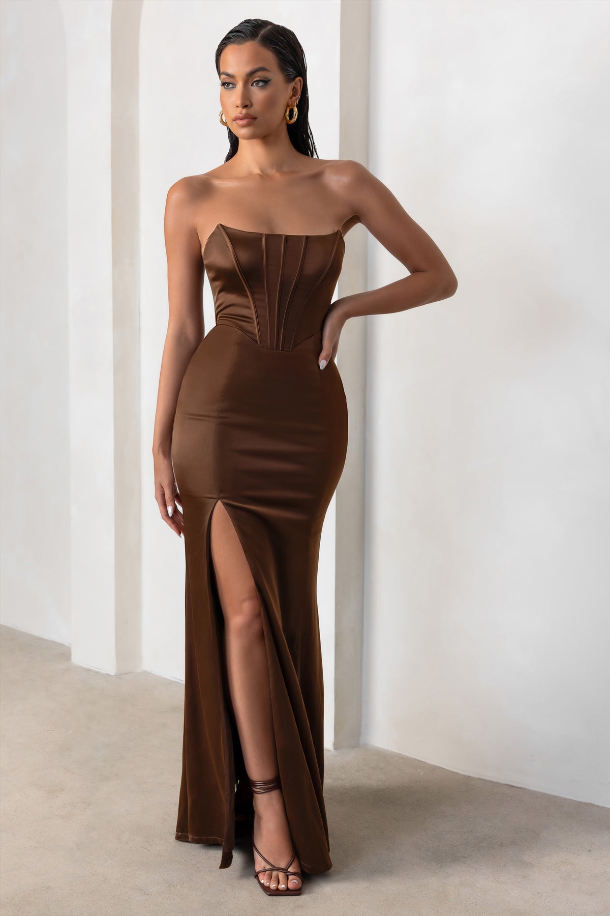 Chocolate Brown Silky & Lacy Long Formal Length Bra Slip or Nightgown L-XXL  BNWT 