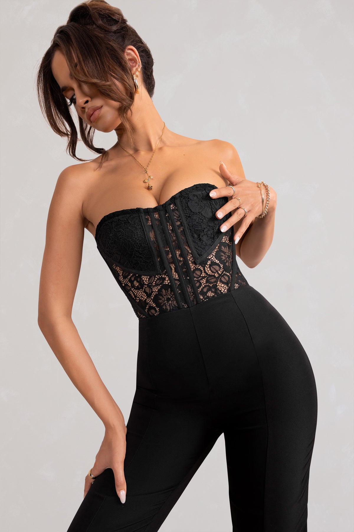 All Over You Black Lace Bustier Bodysuit
