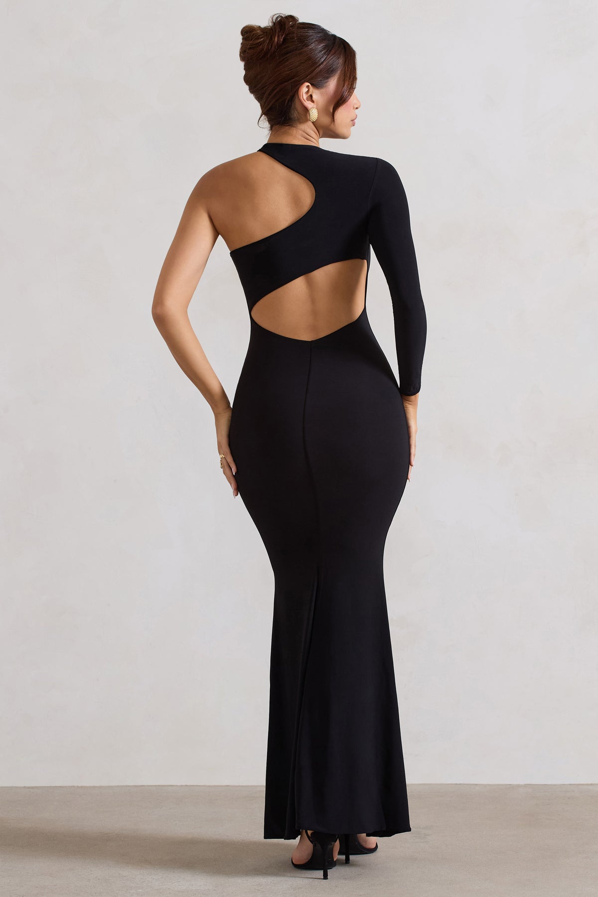 STRETCHY SIDE CUTOUT OPEN BACK DETAIL DRESS BLACK