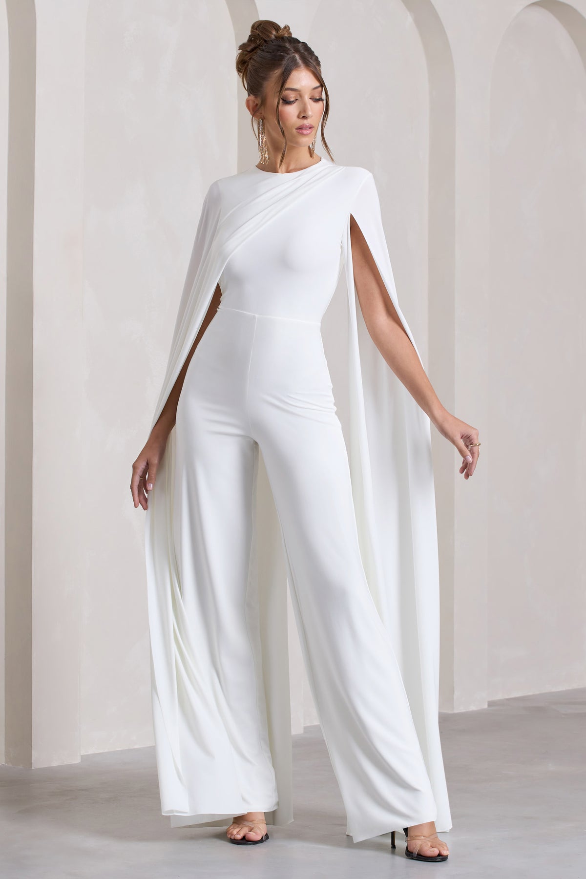 Harley White Straight-Leg Jumpsuit With Cape Sleeves – Club L London - UK