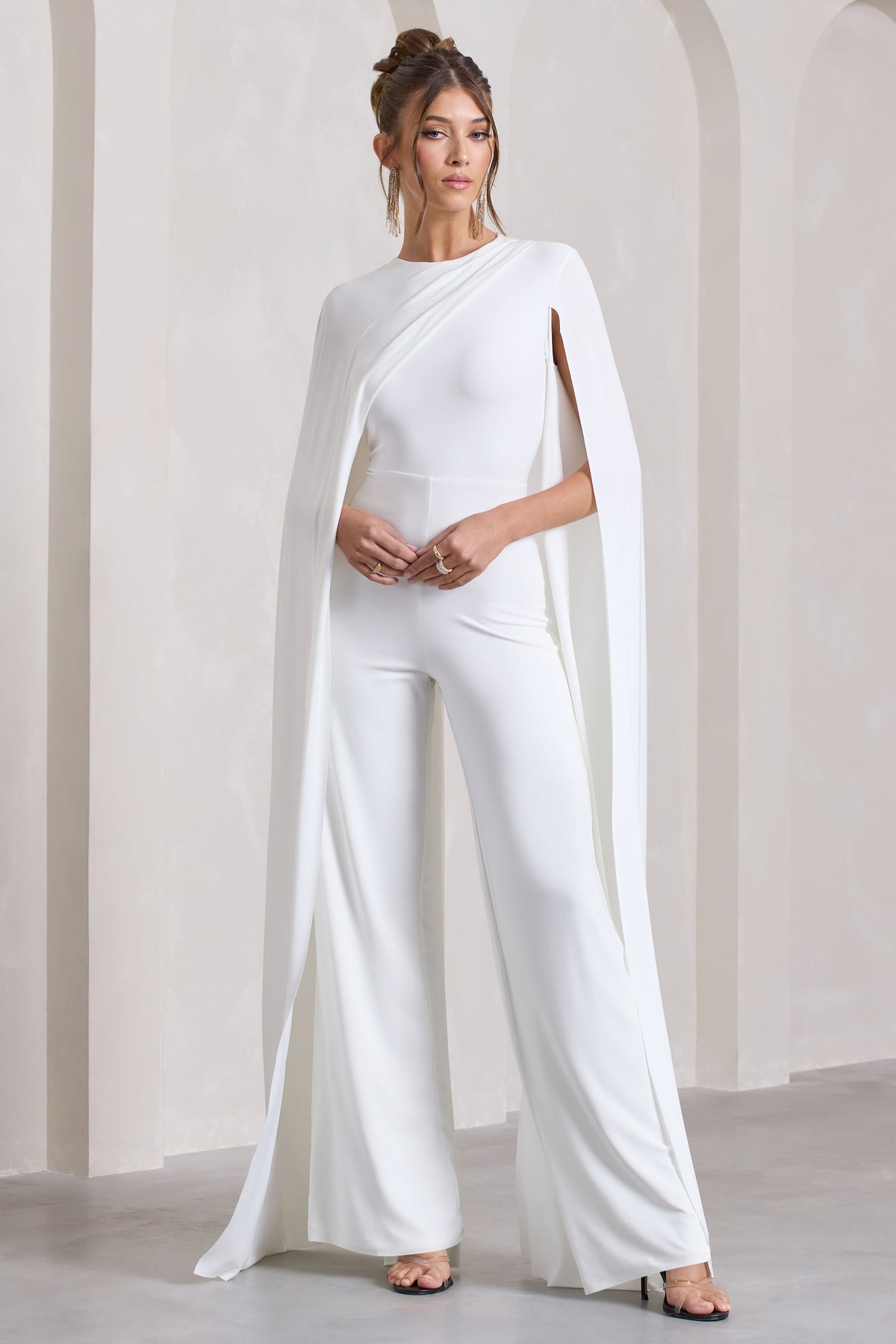 Harley White Straight-Leg Jumpsuit With Cape Sleeves – Club L London - UK