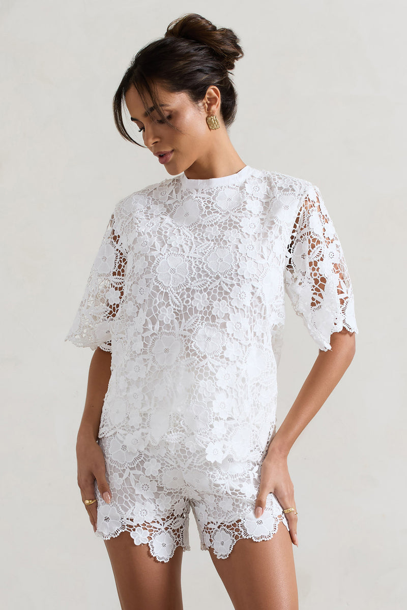 Saint Lucia | White Lace Boxy T-Shirt