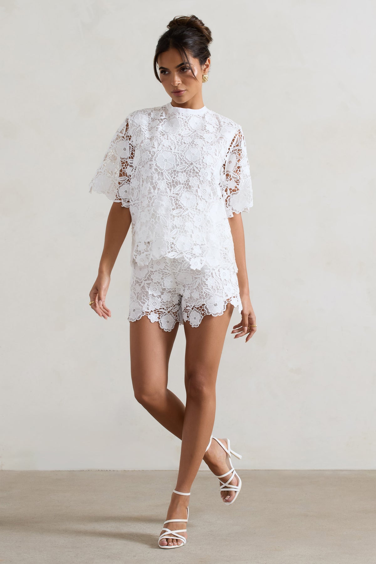 Saint Tropez | White Lace High-Waist Shorts