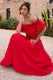 Romeo | Red Poplin Bardot Ruffle Midi Dress