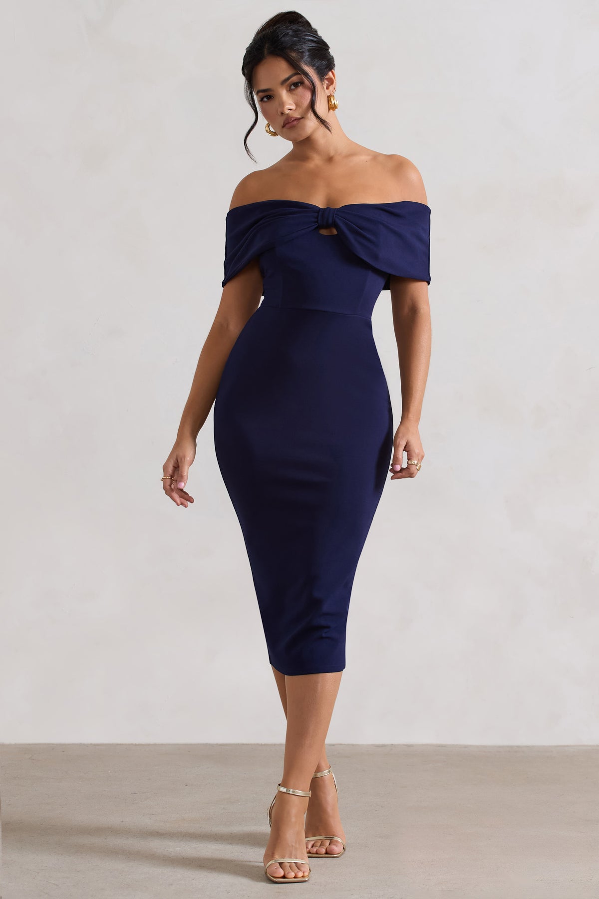 Hope Navy Bow Bardot Midi Dress – Club L London - UK