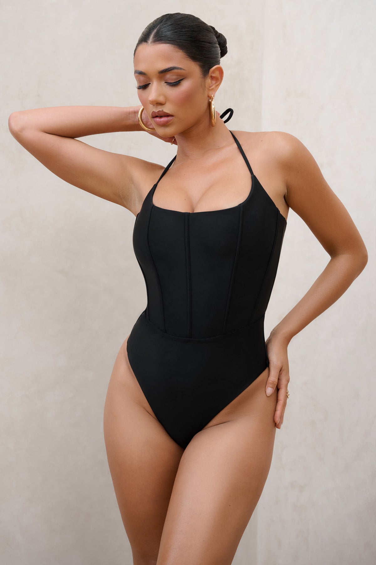 Black Halter O-ring Ruched Bust One Piece Swimsuit - The Perfect Touch SA