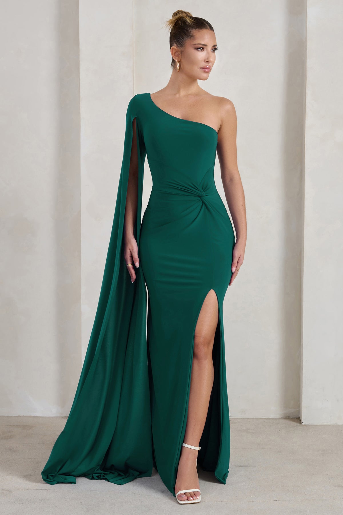 Romi Bottle Green One Shoulder Twist Design Maxi Dress – Club L London - UK