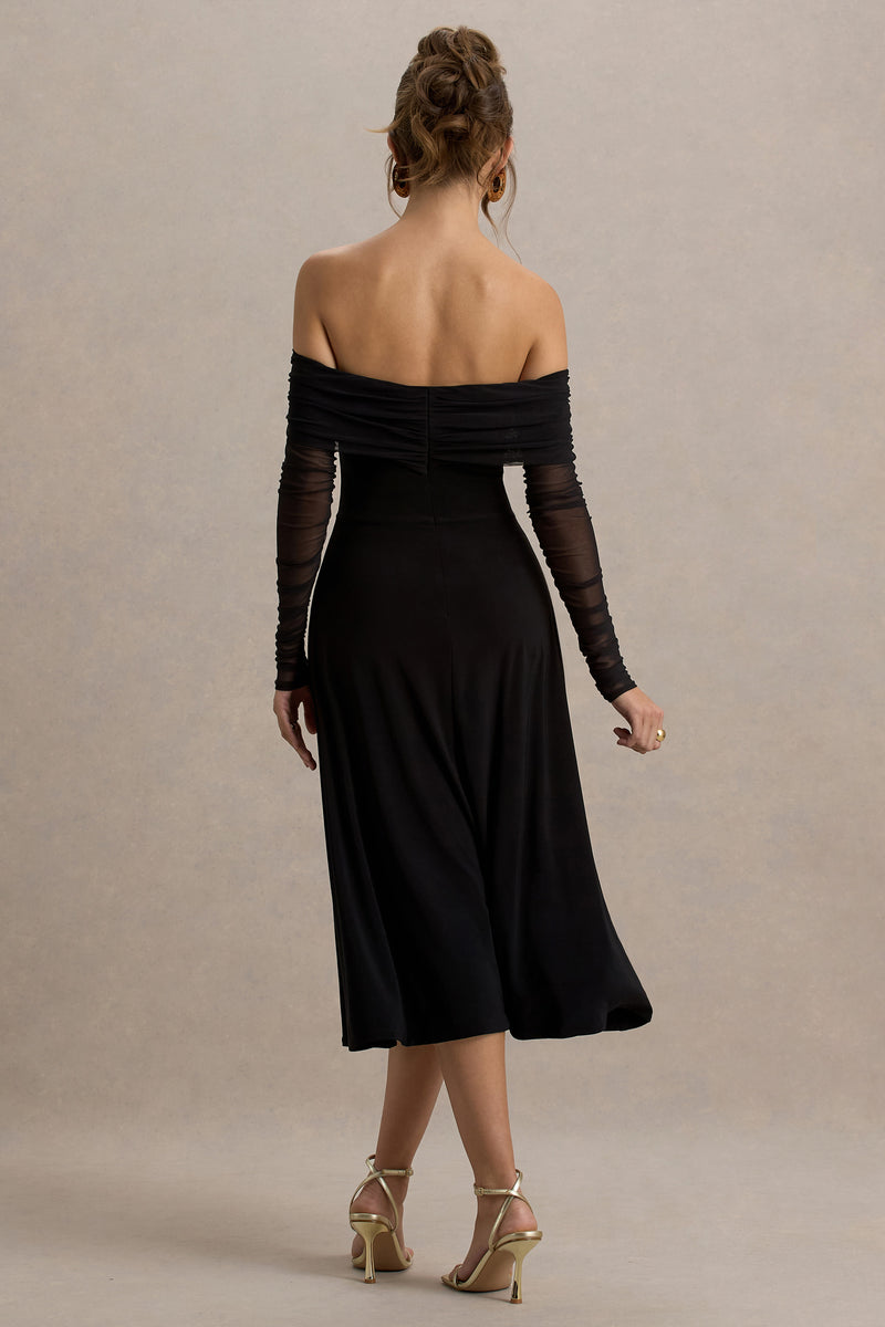 Leota Women's Brittany Print Fit & Flare Jersey MIDI Dress Black Size 1X