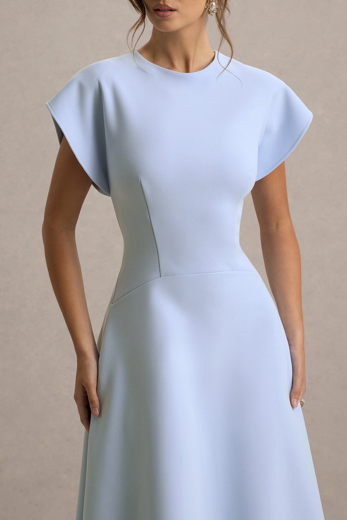 Linda Powder Blue High-Neck Cap-Sleeve Midi Dress – Club L London