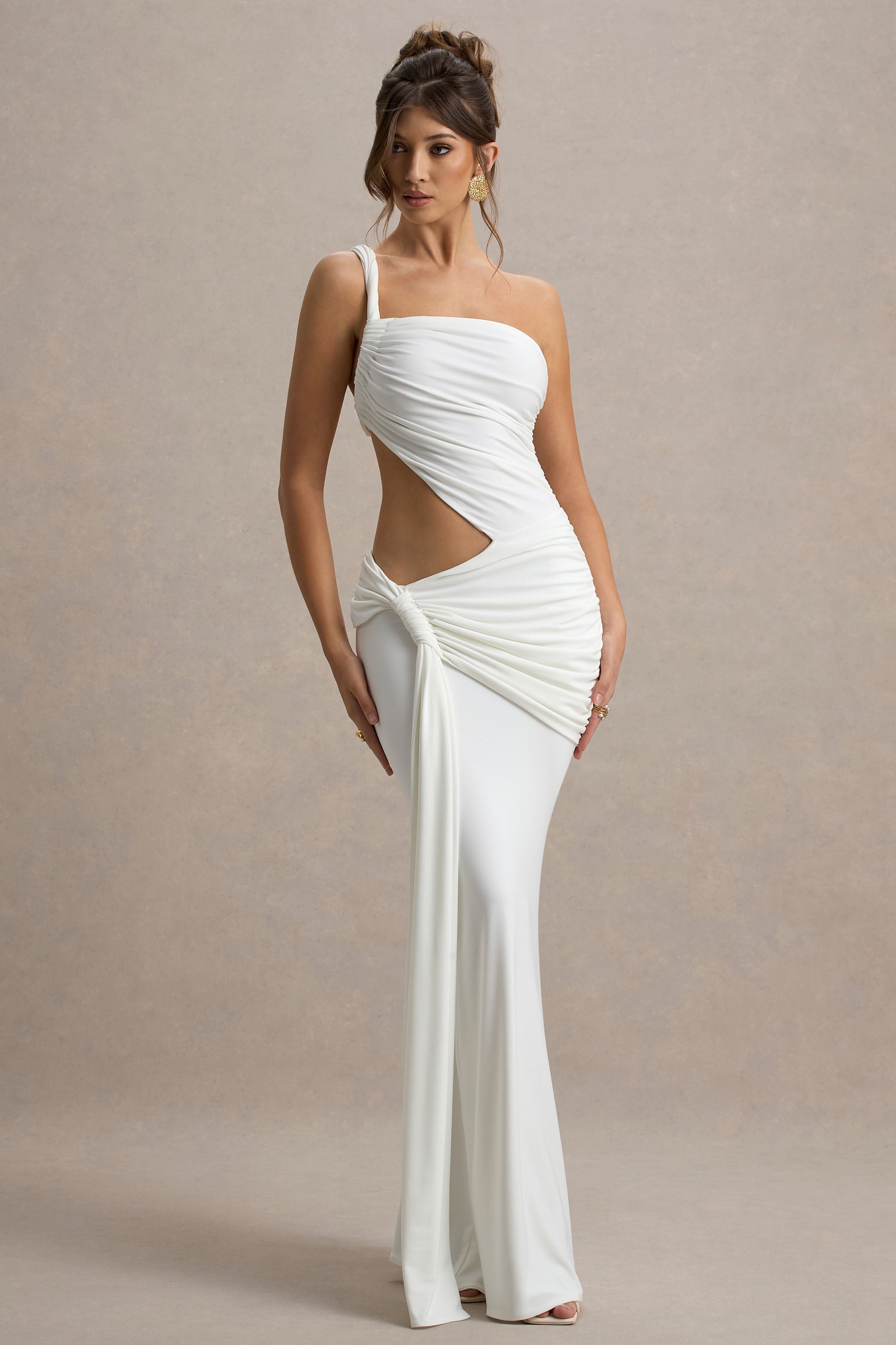 Giovanna | White Asymmetric Maxi Dress With Wrap Skirt – Club L