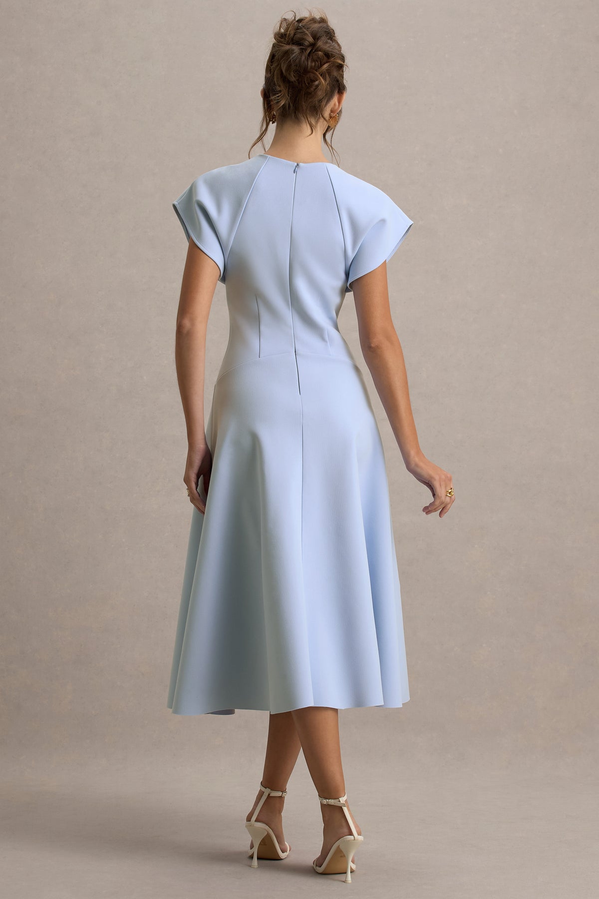 Linda Powder Blue High-Neck Cap-Sleeve Midi Dress – Club L London