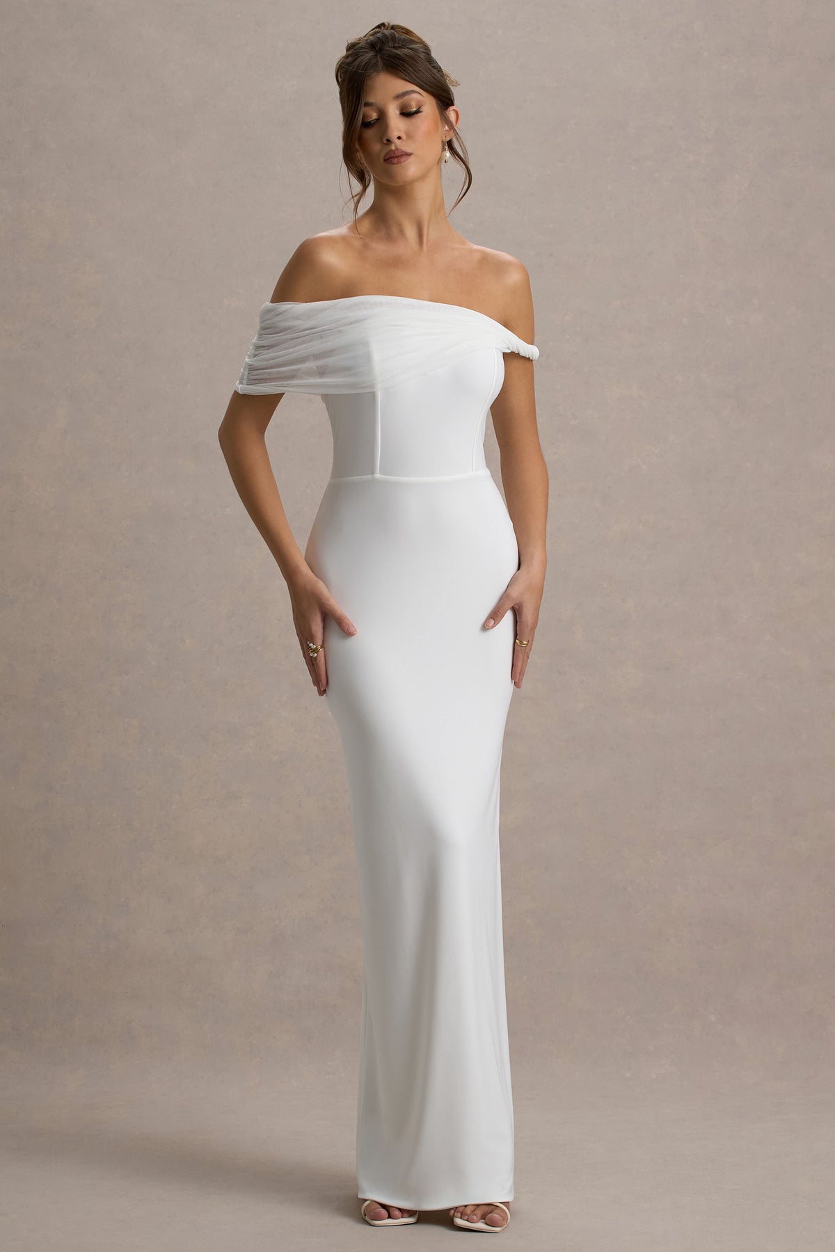 club l Alonza White Twisted Bardot Maxi Dress Deals club l Alonza White Twisted Bardot Maxi Dress Deals